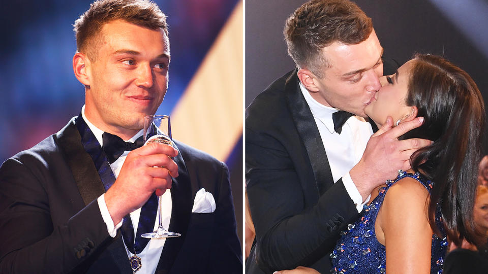 Patrick Cripps, pictured here celebrating his Brownlow Medal triumph with his partner.