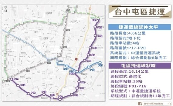 ▲北屯捷運路線規劃示意圖。(圖/台中市政府提供)