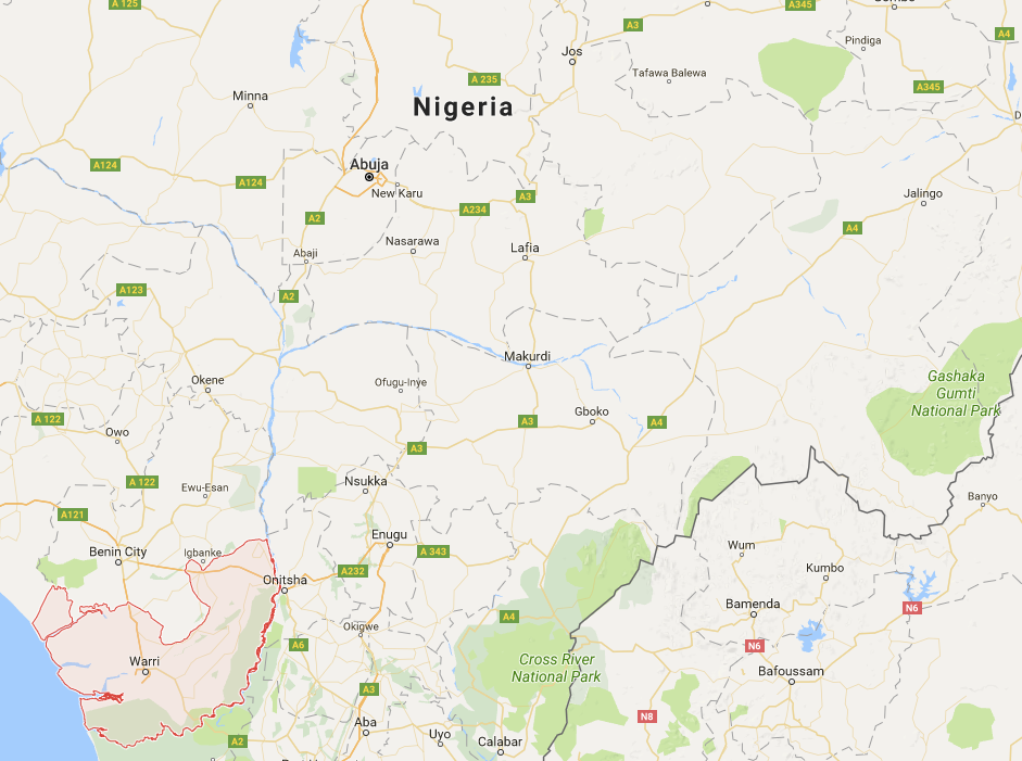 The four Britons were kidnapped in Nigeria’s Delta State (Google Maps)