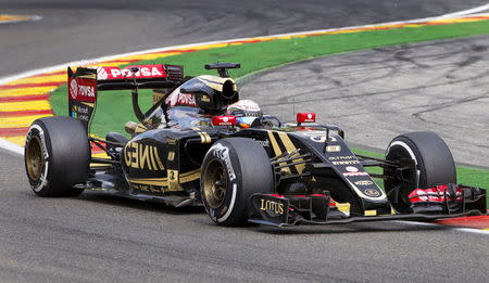Lotus Formula One driver Romain Grosjean of France steers his car during the Belgian F1 Grand Prix in Spa-Francorchamps, Belgium, August 23, 2015. REUTERS/Michael Kooren