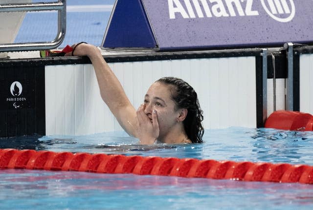 Alice Tai after winning the women’s S8 100m backstroke final