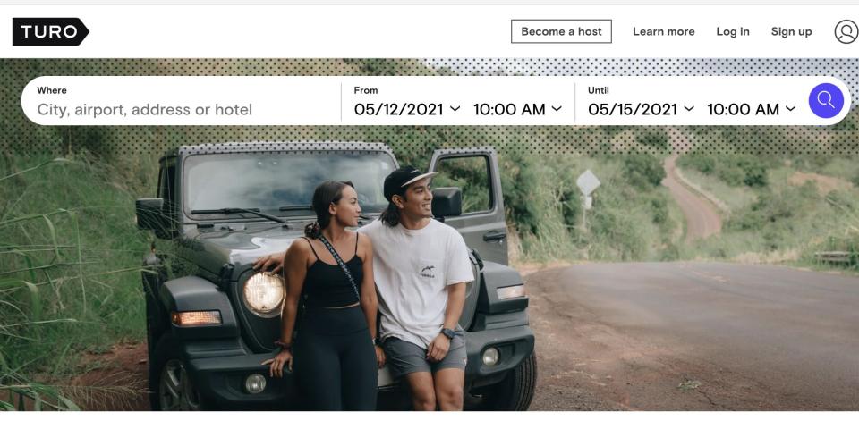 Turo car sharing website screenshot