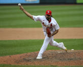 St. Louis Cardinals relief pitcher Nabil Crismatt throws during the seventh inning in the first game of a baseball doubleheader against the Detroit Tigers, Thursday, Sept. 10, 2020, in St. Louis. (AP Photo/Scott Kane)