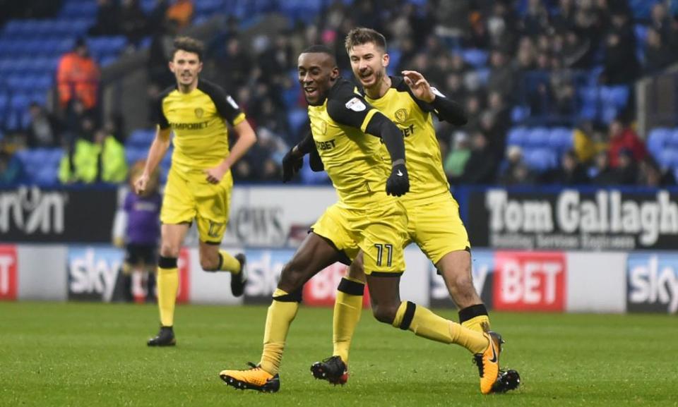 Lloyd Dyer celebrates scoring the only goal of the game at Bolton.