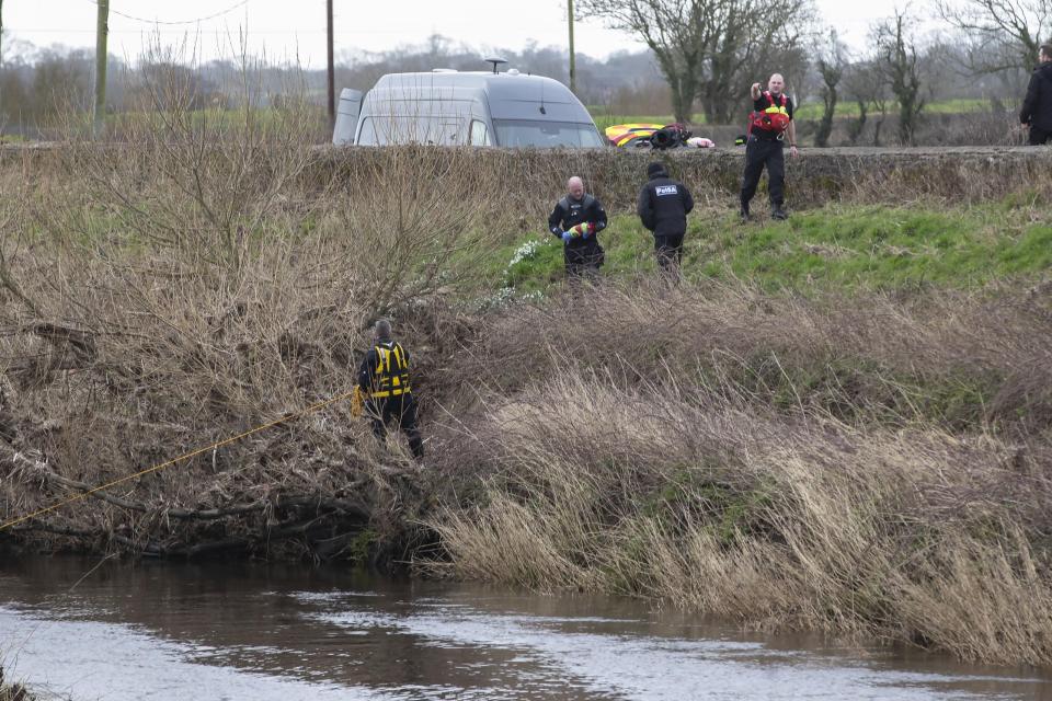A police diving team at the River Wyre near St Michael’s on Wyre, Lancashire (Jason Roberts/PA) (PA Wire)