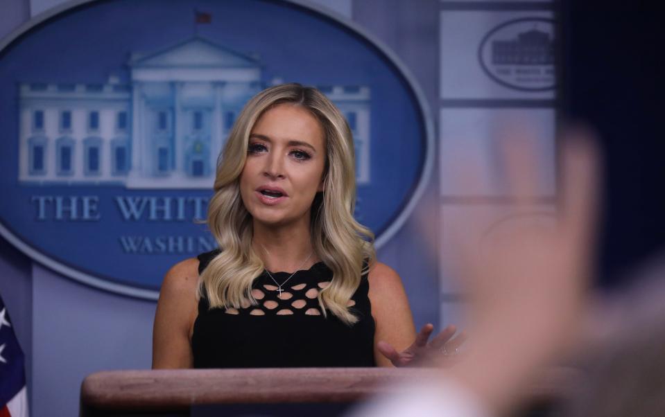 FILE PHOTO: White House Press Secretary Kayleigh McEnany speaks to news reporters during a news conference inside the James S. Brady Briefing Room at the White House June 19, 2020 in Washington, U.S. REUTERS/Leah Millis