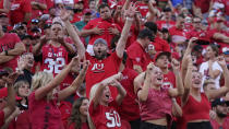 Utah fans celebrate during the first half of the team's NCAA college football game against Florida on Thursday, Aug. 31, 2023, in Salt Lake City. (AP Photo/Rick Bowmer)