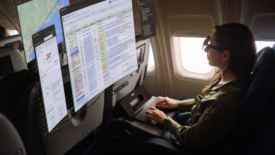 Woman using it on a plane.