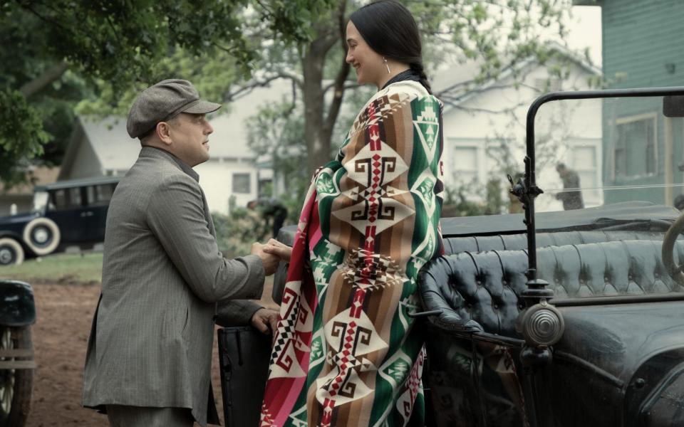 Leonardo DiCaprio and Lily Gladstone in Killers of the Flower Moon