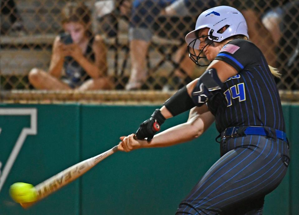 Charlotte High pitcher Dava Hoffer at bat against Venice Tuesday night, March 28, 2023, at Venice High School.