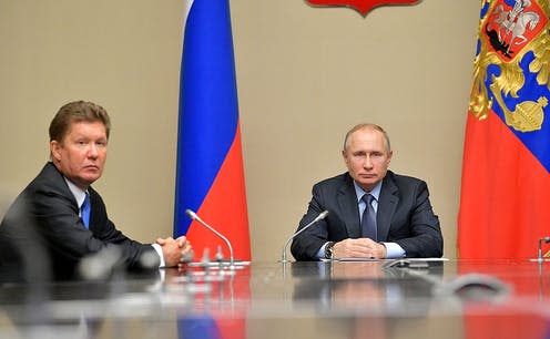 <span class="caption">In the corridors of power: Russian president Vladimir Putin with Gazprom chief executive Alexei Miller. </span> <span class="attribution"><a class="link " href="http://en.kremlin.ru/events/president/news/56876" rel="nofollow noopener" target="_blank" data-ylk="slk:Kremlin;elm:context_link;itc:0;sec:content-canvas">Kremlin</a></span>