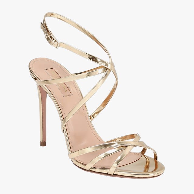 Aquazzura strappy metallic stilettos, $795, saks.com