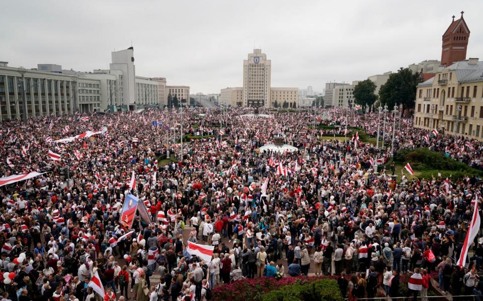 A Belarussian opposition protest which was held in August 2020 - Evgenly Maloletka/AP Wire