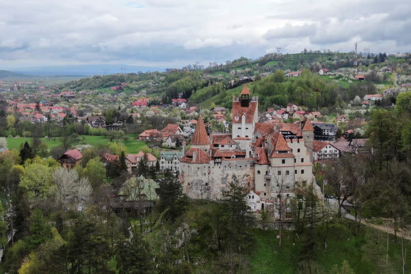 Bran Castle towers above Bran commune, in Brasov county