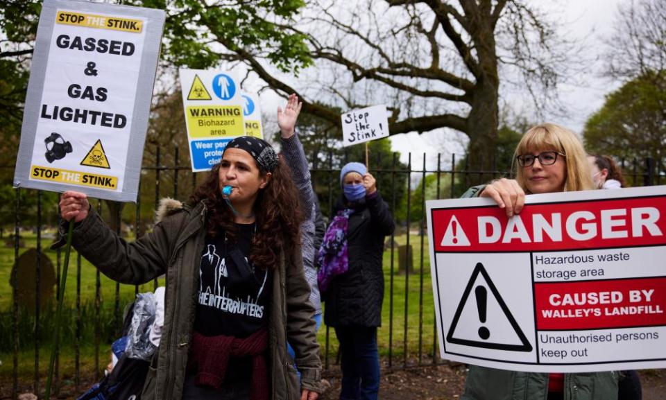 Sian Rooney (right) at a protest outside Walley’s Quarry landfill earlier this year.