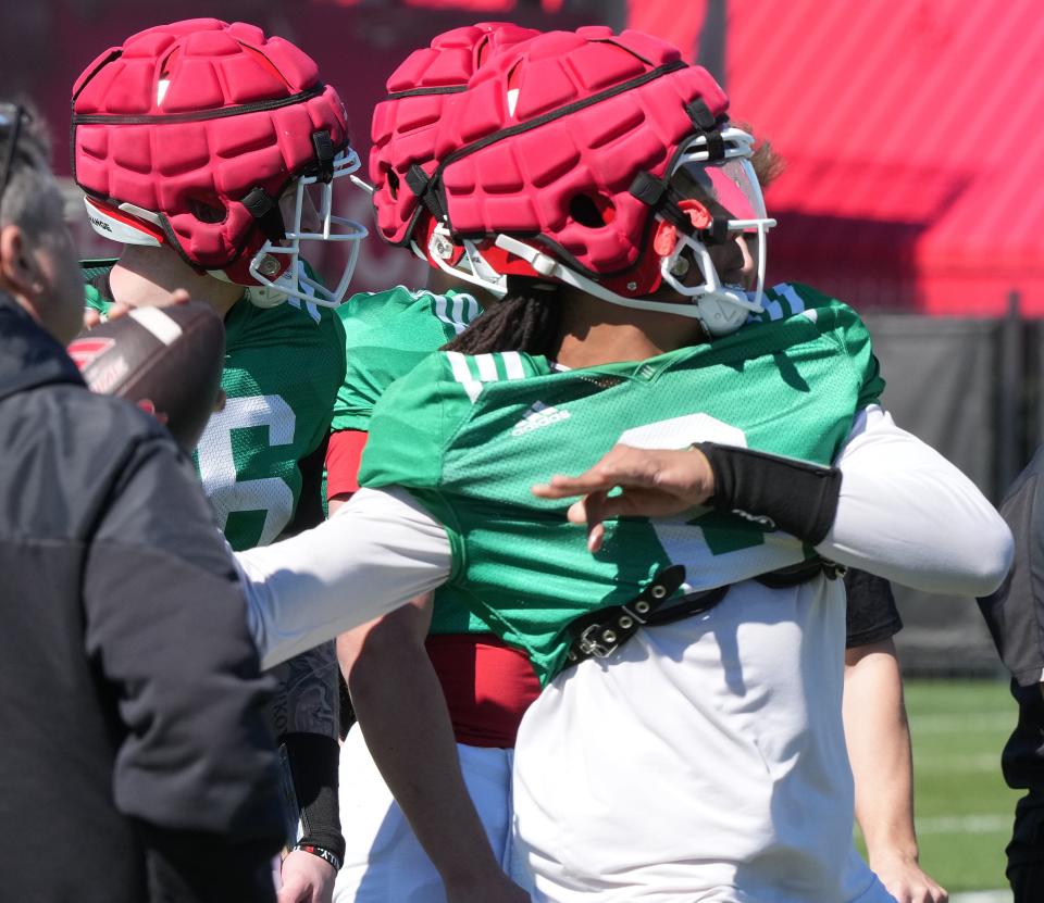 Piscataway, NJ -- April 16, 2024 -- Quarterback, Gavin Wimsatt during Rutgers football spring practice.