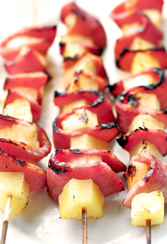 <p>She Wears Many Hats</p><p>Leftover ham becomes a weeknight dinner or fun party appetizer you make on the grill.</p><p><strong>Get the recipe: <a href="https://shewearsmanyhats.com/grilled-pineapple-ham-kabobs-recipe/" rel="nofollow noopener" target="_blank" data-ylk="slk:Grilled Pineapple Ham Kabobs;elm:context_link;itc:0;sec:content-canvas" class="link rapid-noclick-resp">Grilled Pineapple Ham Kabobs</a></strong></p>