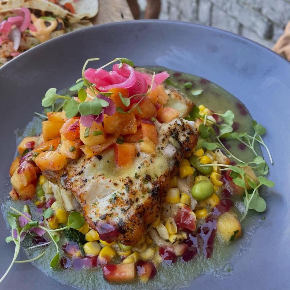 A special of local tile fish with summer vegetable succotash at 2nd Jetty Seafood in Sea Bright.