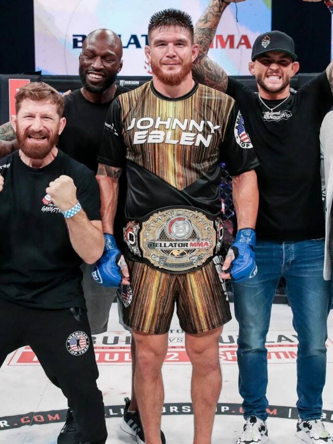 New Bellator MMA middleweight champ Johnny Eblen of American Top Team after winning the title at Bellator 282.