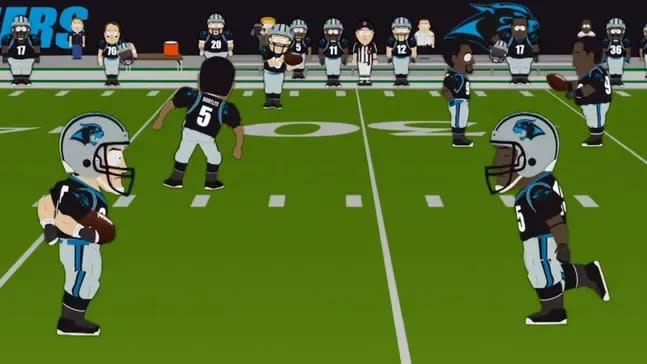 In the 20th season opener of South Park, the Carolina Panthers are shown during a bit making fun of Jacksonville Jaguars quarterback Blake Bortles joining the Panthers.