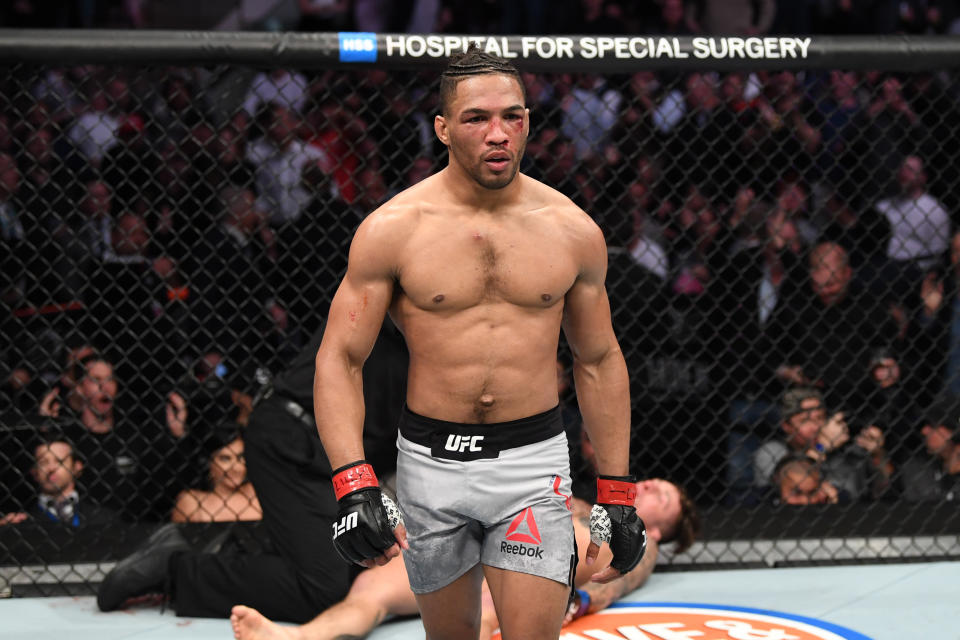 NEW YORK, NEW YORK - NOVEMBER 02: Kevin Lee celebrates his KO victory over Gregor Gillespie in their lightweight bout during the UFC 244 event at Madison Square Garden on November 02, 2019 in New York City. (Photo by Josh Hedges/Zuffa LLC via Getty Images)