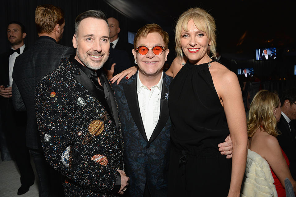 David Furnish, Elton John and Toni Collette