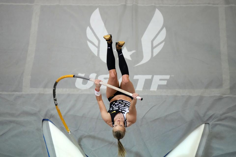 Olympic pole vaulter Katie Moon is pictured on Feb 17, 2024 in Albuquerque, N.M.