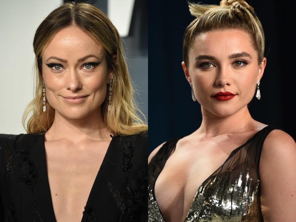 On the left: Olivia Wilde in February 2020. On the right: Florence Pugh in February 2020.