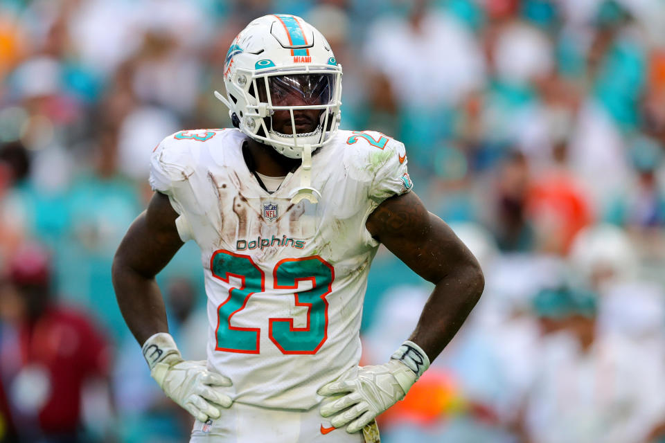 Jeff Wilson Jr. #23 of the Miami Dolphins has a tough fantasy matchup