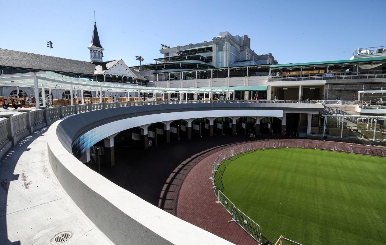 The saddling overlook at the new paddock at Churchill Downs on Tuesday, March 19, 2024