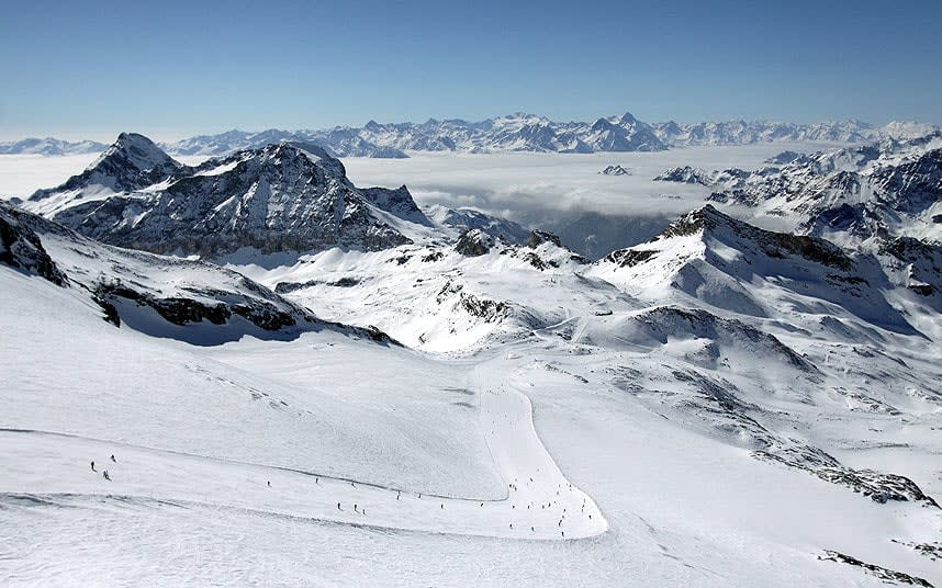 Cervinia is lift-linked to the slopes of Zermatt in Switzerland