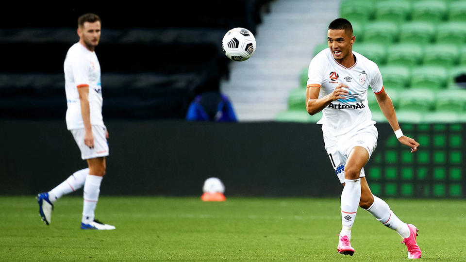 Joseph Champness, pictured here in action for Brisbane Roar in the A-League.