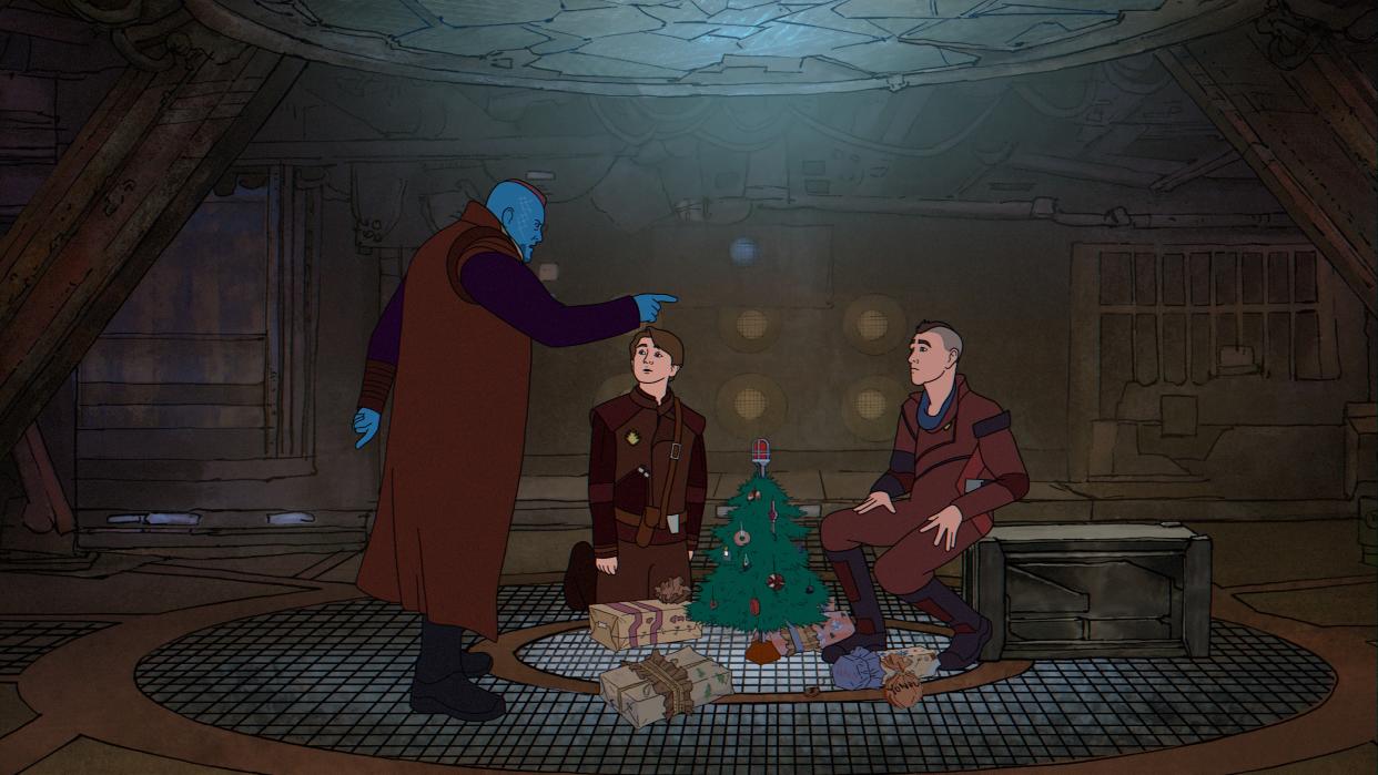 Michael Rooker, Luke Klein and Sean Gunn appear in the animated segments of The Guardians of the Galaxy Holiday Special. (Marvel Studios/Stoopid Buddy Stoodios)