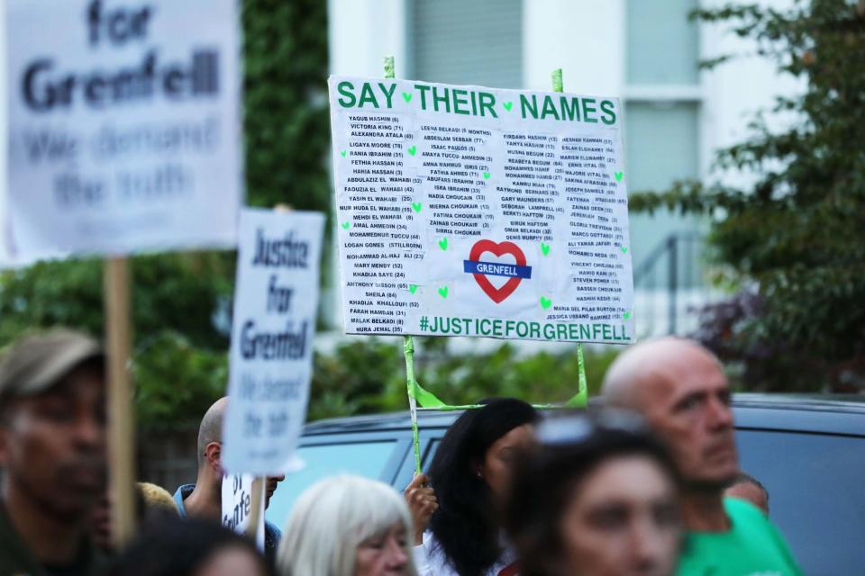 A list of names of the people who lost their lives in the Grenfell Tower block fire (PA)