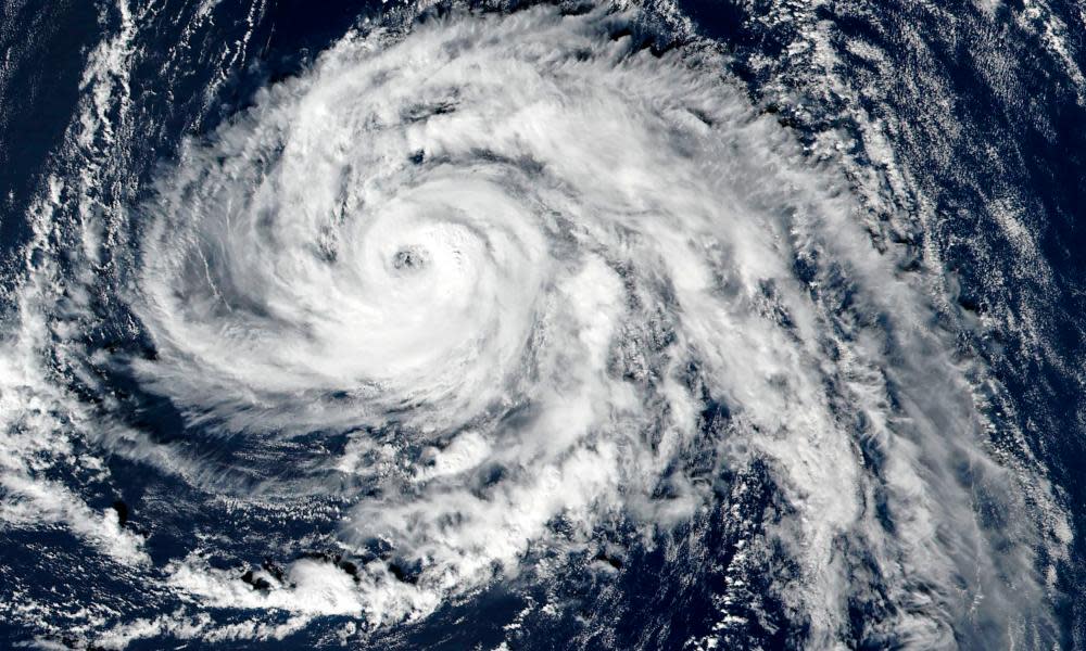 A satellite image shows Hurricane Ophelia approaching the Azores in the Atlantic Ocean