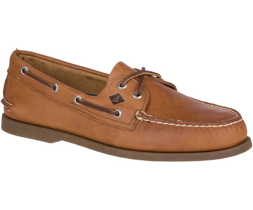 slim brown boat shoe