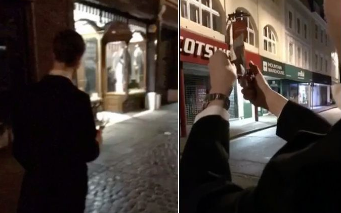 The footage, which emerged on Snapchat, shows the student taunting the homeless man before trying to set the banknote on fire.