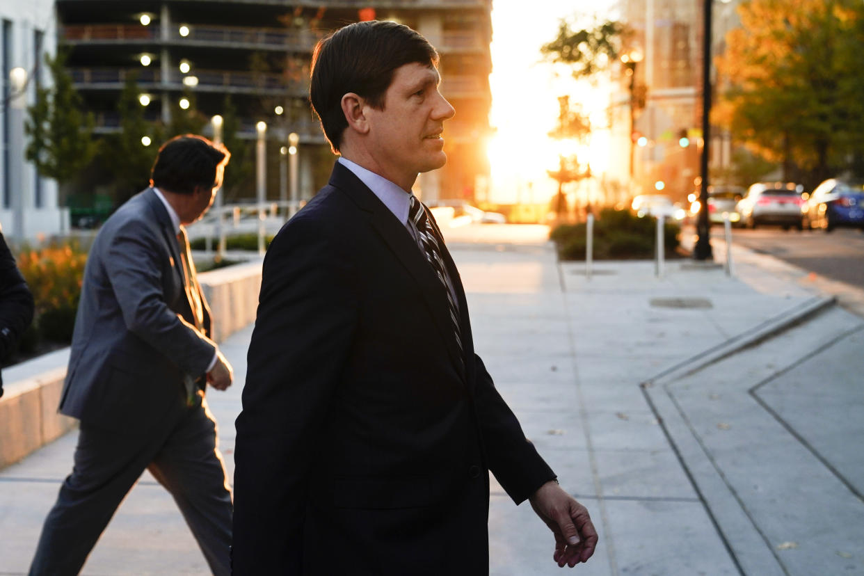 Former Republican state Sen. Brian Kelsey leaves federal court Tuesday, Nov. 22, 2022, in Nashville, Tenn. Kelsey changed an earlier plea of not guilty to guilty Tuesday, on charges of violating campaign finance laws. (AP Photo/Mark Humphrey)