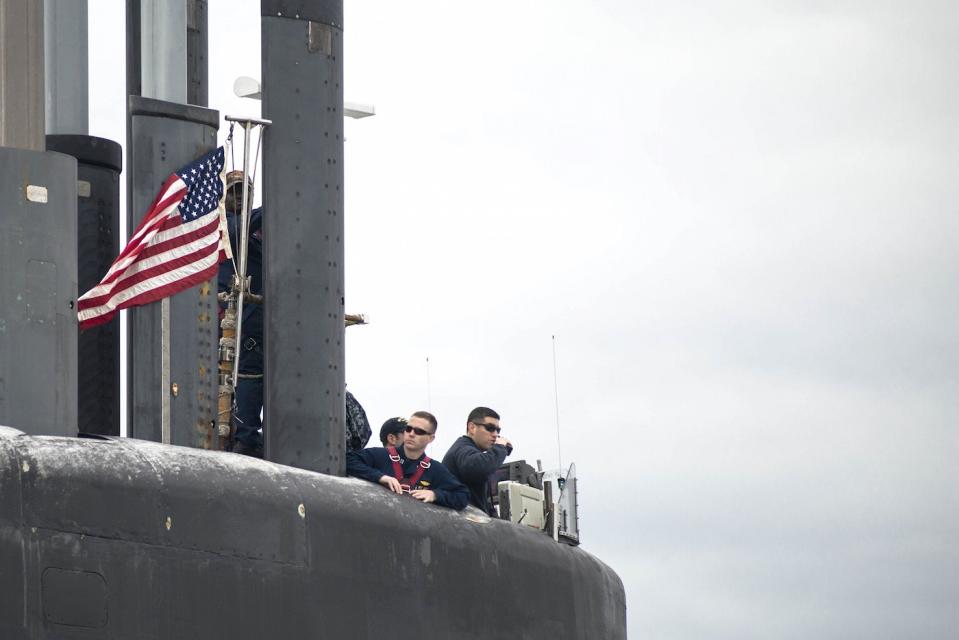 US Navy missile submarine sailors conning tower