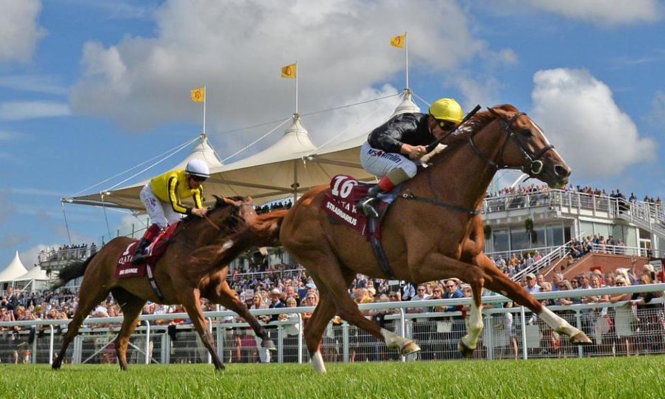 Stradivarius, with Andrea Atzeni aboard, wins the Goodwood Cup Stakes in August 2017.