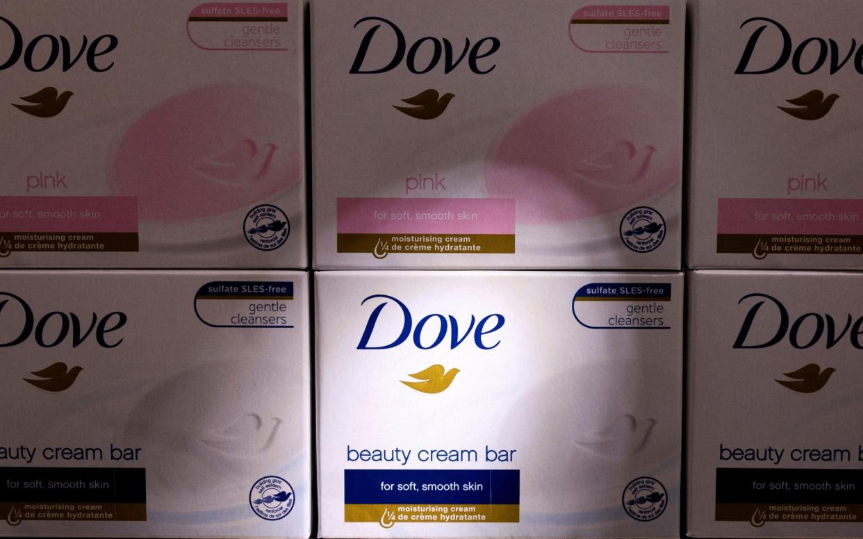 Dove soaps boxes in a spotlight