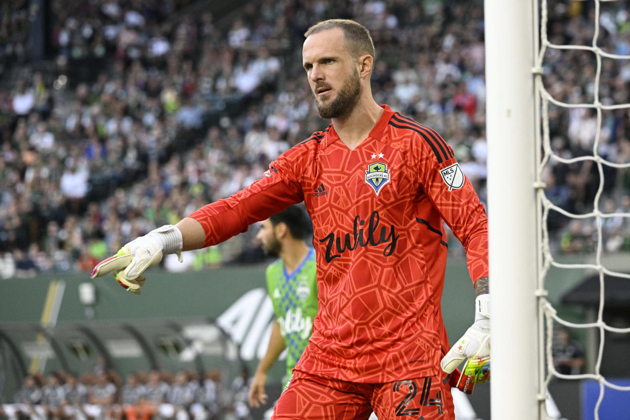 Stefan Frei durante un partido entre Seattle Sounders y Portland Timbers en agosto del año pasado. (Troy Wayrynen-USA TODAY Sports)