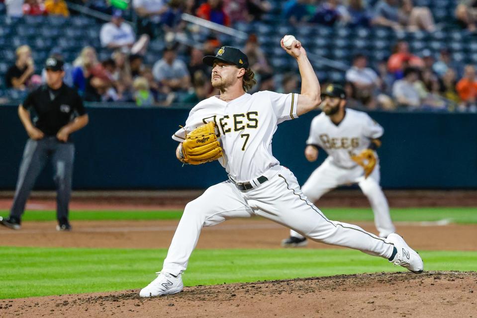 Left-handed reliever Kolton Ingram with Triple-A Salt Lake in the Los Angeles Angels' organization.