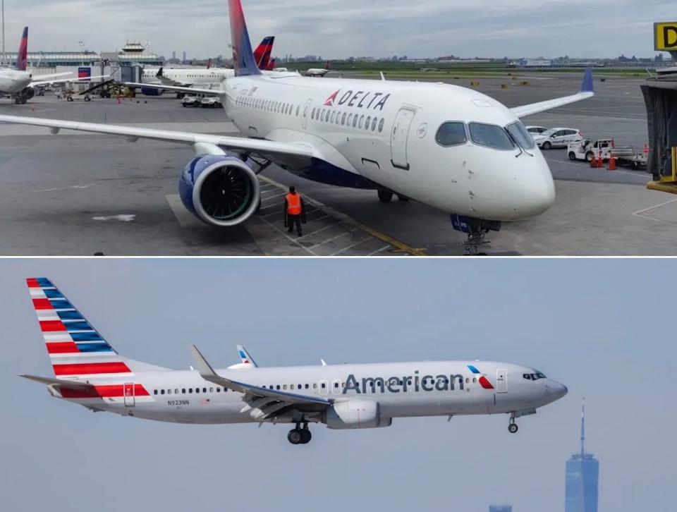 Delta A220 and American Boeing 737-800.