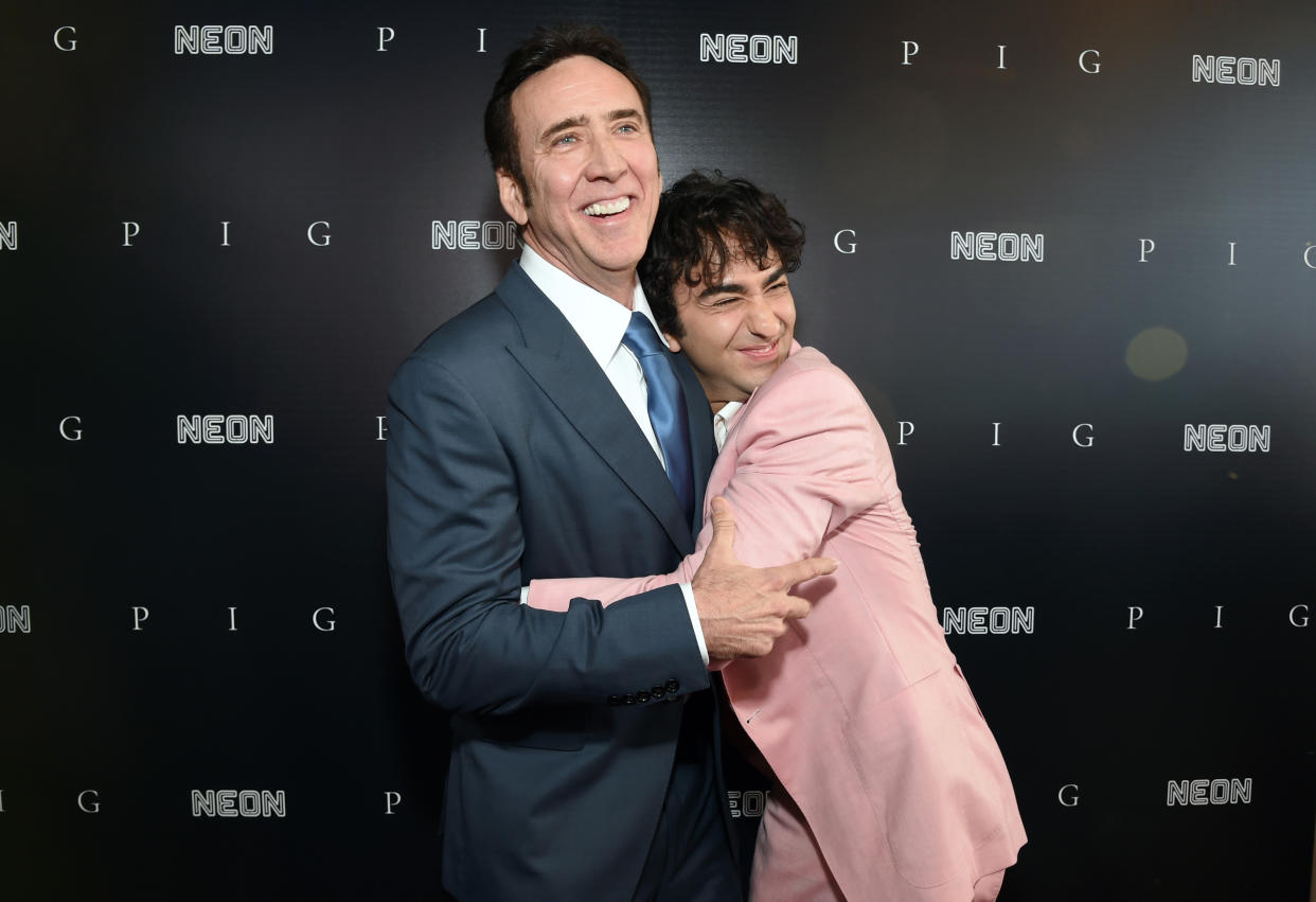 LOS ANGELES, CALIFORNIA - JULY 13: (L-R) Nicolas Cage and Alex Wolff attend the Neon Premiere of 