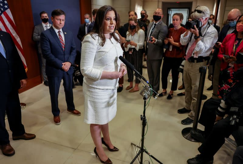 Rep. Stefanik (R-NY) speaks with the media after the Republican caucus meeting, in Washington