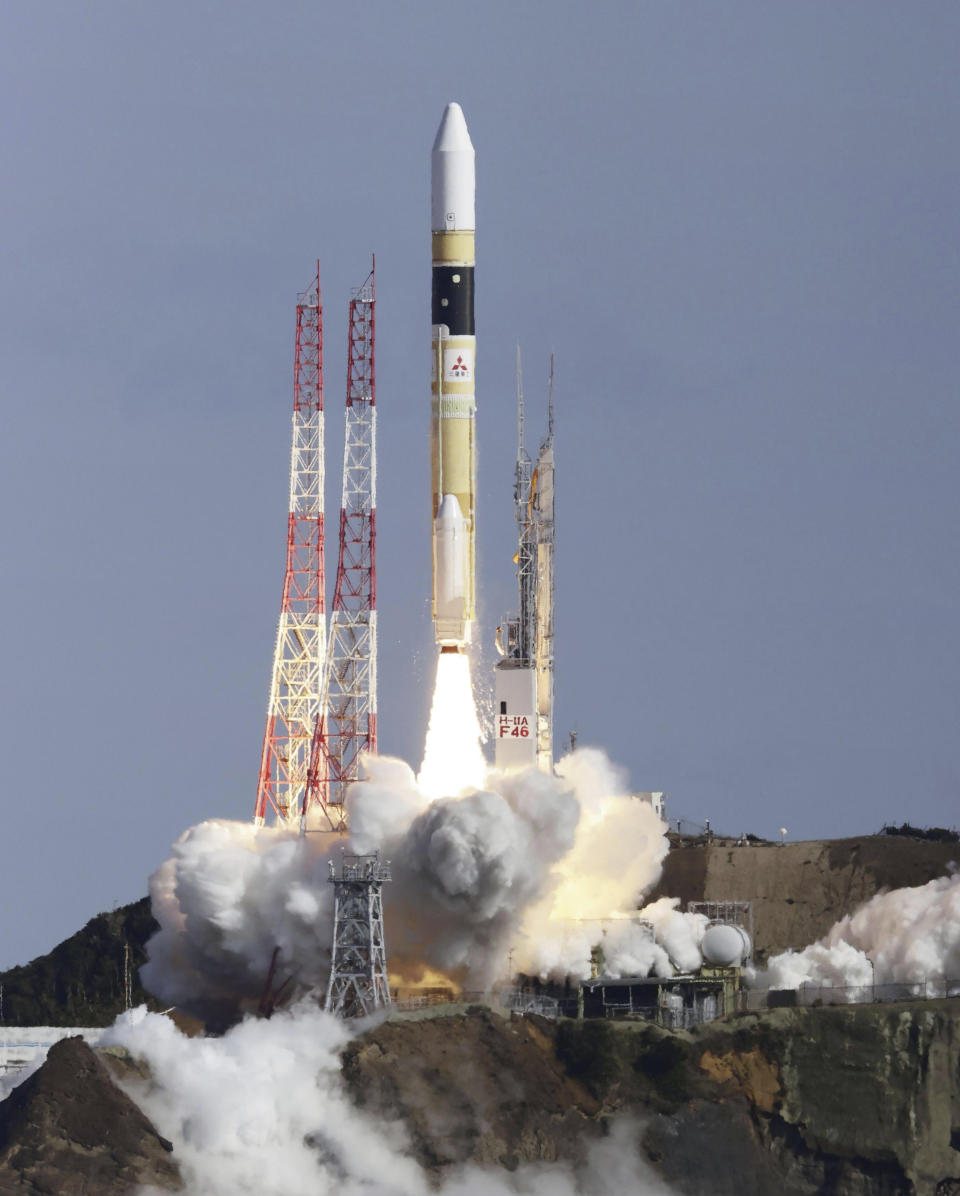 An H2A rocket lifts off from Tanegashima Space Center in Kagoshima, southern Japan Thursday, Jan. 26, 2023. Japan on Thursday successfully launched the rocket carrying a government intelligence-gathering satellite on a mission to watch movements at military sites in North Korea and to improve natural disaster response as part of Tokyo's effort to buildup its military capability citing growing threat in the East Asia. (Kyodo News via AP)