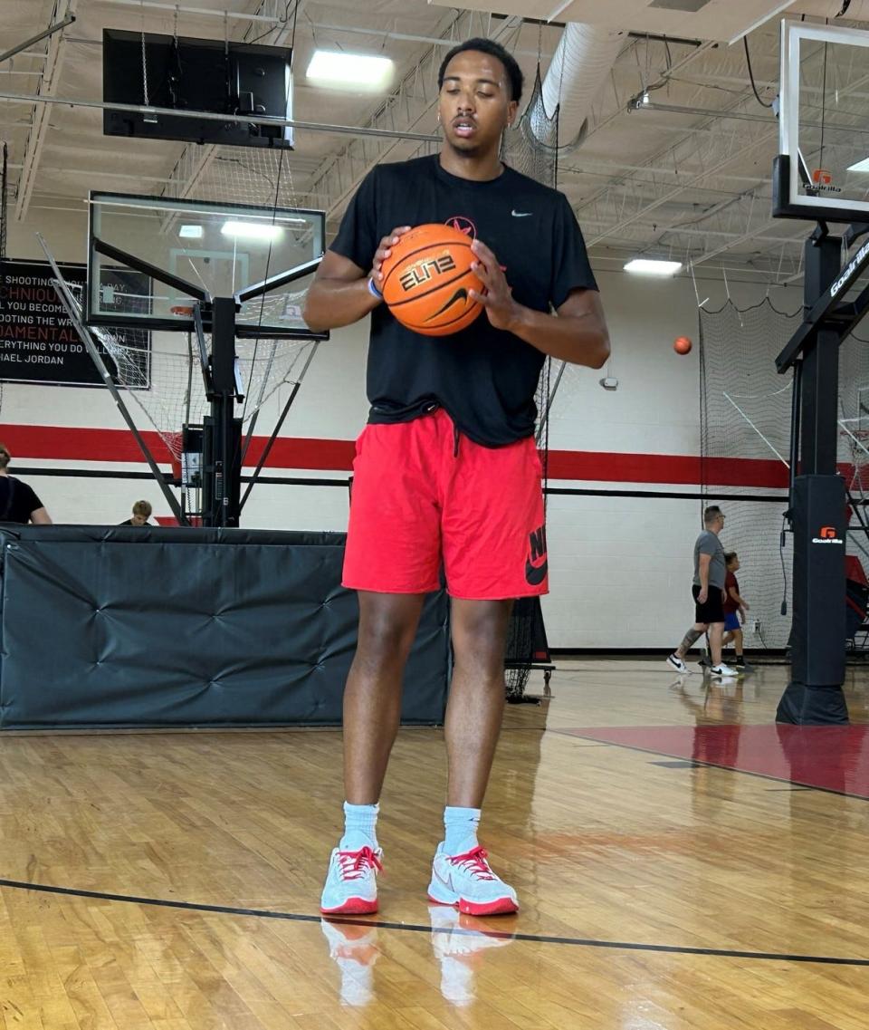 Ohio State's Zed Key works out at Just Hoops in Powell, Ohio, on August 3, 2023.