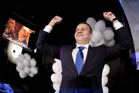 National Coalition Chairman Petteri Orpo celebrates the results of the Finland's municipal elections in Helsinki, Finland on Sunday, April 9, 2017. Lehtikuva/Vesa Moilanen/via REUTERS