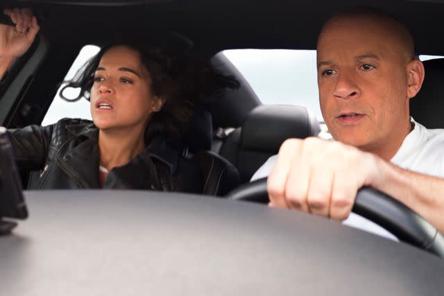 <p>Giles Keyte / Universal Pictures / courtesy Everett Collection</p> Michelle Rodriguez and Vin Diesel in 'F9'